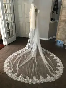 Chantilly Lace Edge Cathedral Bridal Veil - Lace Drop, Trailing Veil for Wedding Wear, Lace Drop Veil