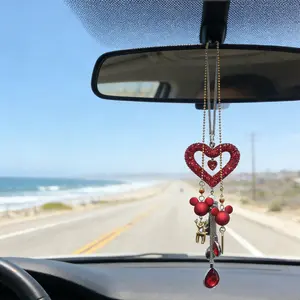 Sparkling Diamond Heart Car Hanging Ornament with Crystal Water Drop, Romantic Valentine's Day Car Decor, Car Hanging Decoration, Luxurious Auto Accessory Gift