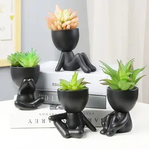 4-Piece Nordic Cactus Plant Pots, Creative Ceramic Decorative Pieces, Simple Office Craft, Lazy Person Pottery, Unique Desk Accessories