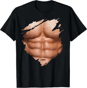 100% Cotton Chest Six Pack Abs Muscles Bodybuilder T-Shirt