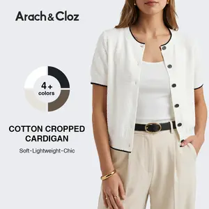 Arach&Cloz Women's 100% Cotton Cropped Short Sleeve Cardigan Sweaters Lightweight Tops Summer 2026