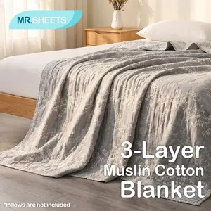 NTBAY 3-Layer Muslin Cotton Blanket – Lightweight, Breathable Soft Bed Quilt for All-Season Comfort & Daily Relaxing Use