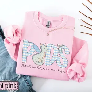 Pediatrics Nurse Dragon Sweatshirt • PEDS Nurse Work Sweater • PEDS ER Rn • Pediatric Dental Crew • Pediatric Office Gingham Crewneck