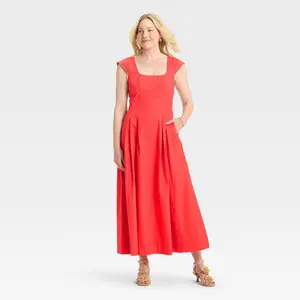 Women's Poplin Midi Dress - A New Day
