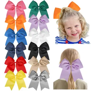 12pcs JoyBowie 12-Color Extra Large 8-Inch Cheerleader Hair Accessories - Soft Silk Handmade Bow Ponytail Hair Ties, Everyday Hair Accessories for Girls