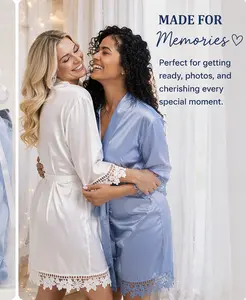 Taniri Women's Cute Casual Silky Satin Bridesmaid Gown Robe - Lace Sleeves, Adjustable Belt, Comfortable Soft Lightweight Fabric, Organza Accent, Loose Women's Clothes, Bridal Party Outfit, Gift-Worthy Sleepwear (Matching Bag Included, Bottoms Compatible)