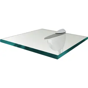 Trophy Glass Shelf 8x8 inch - 3/8 Inch Thick Clear Floating Shelf with 2 Free Chrome Brackets and Screws for Displaying Trophies, Awards, Pictures Frames, Paintings and Decoration Items