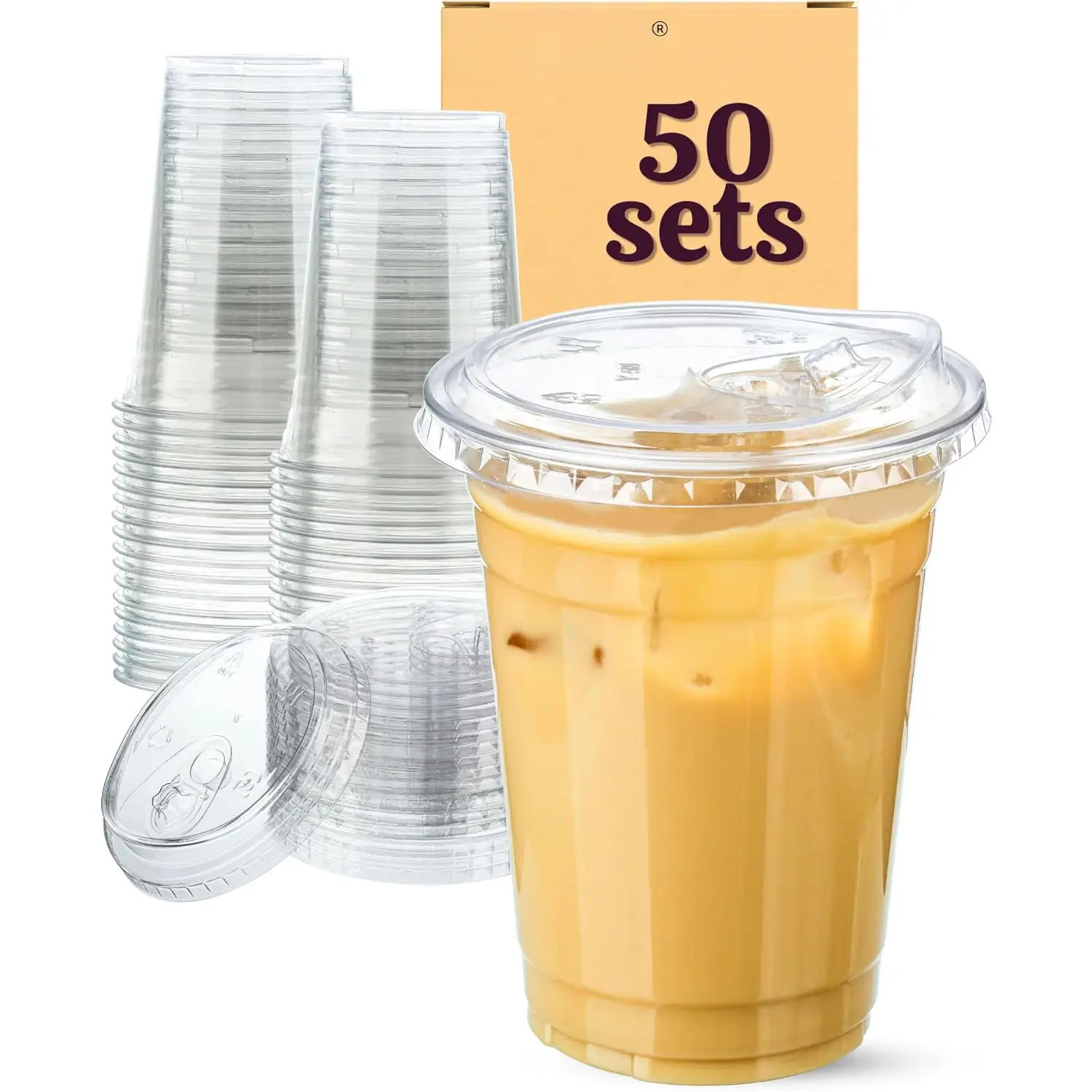 16 oz Clear Plastic Cups with , 50 Sets Disposable Plastic Iced Coffee Cups  with Strawless Sip-, To Go Coffee Cup for Smoothie, Milkshake, Cold Drinks  - TikTok Shop