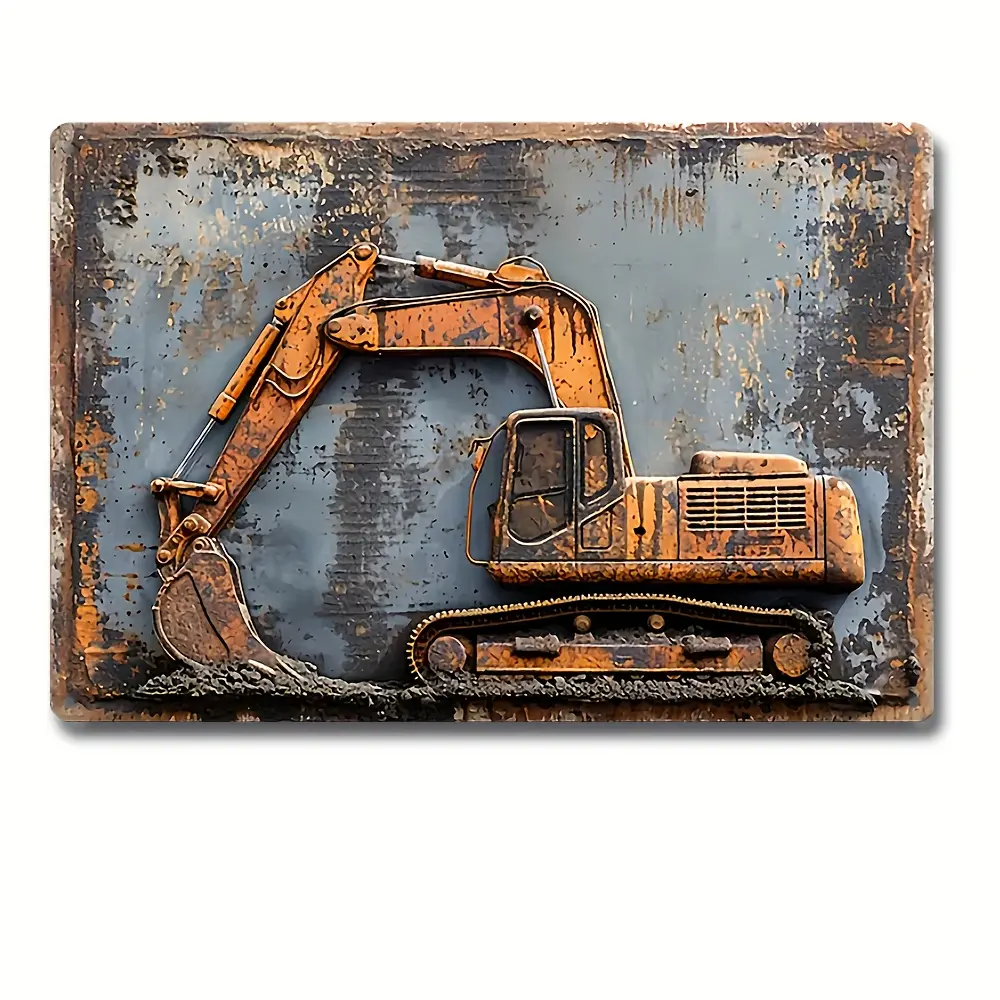 Retro Vintage Iron Excavator Metal Tin Sign - 1pc, 12x8in Lightweight Construction Equipment Wall Plaque with Folded Edge, Aged Rustic Industrial Wall Art for Home, Club, Restaurant Decoration & Workshop Gift, Cafe