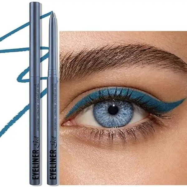 Blue Gel Eyeliner Pencil, Retractable Waterproof Eye Liner Smudge-Proof High-Pigmented Smooth Creamy Waterline Eyeliner for Older Women, Multi-Use Longwear Metallic Smoky Eye Shadow Makeup