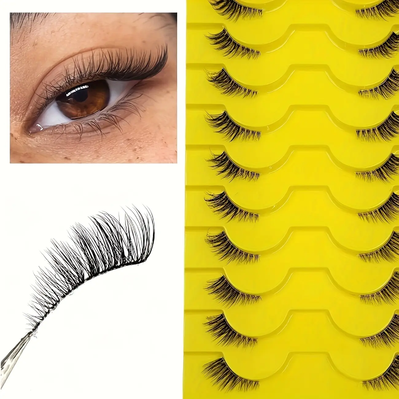 [Natural Half Lashes] 10 Soft, Lightweight, Daily and Natural Half Lashes | 3-5-9mm Fluffy Fox Style Eyelashes, Cat Eye False Eyelashes, Natural Eye Tail Extension Eyelashes, Suitable for Any Occasion, Suitable for Beginners, Makeup