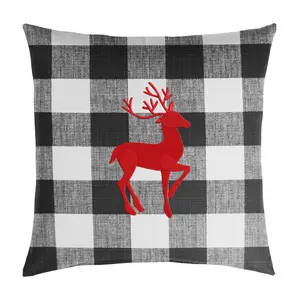 Sorra Home Embroidered Deer 18" Plaid Pillow