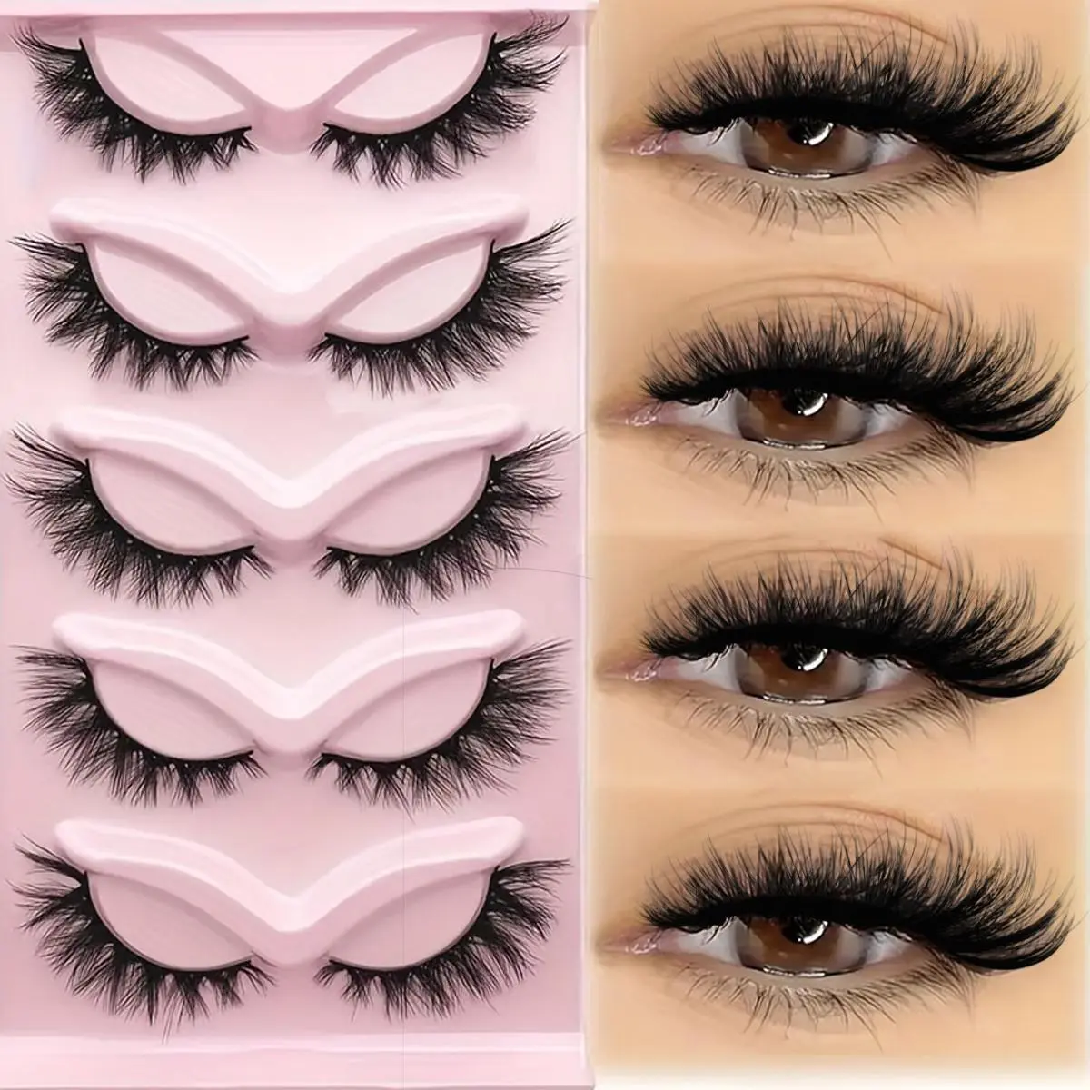 Cat Eye Lashes, Makeup 5 Pairs 20mm Soft Natural Eyelash Eye End Lengthening Fluffy Natural Lashes, Natural Cross Faux Cluster Lashes, False Eyelashes