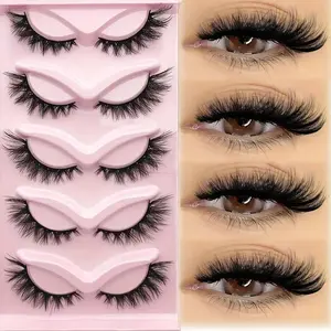 Cat Eye Lashes, 5 Pairs 20mm Eye End Lengthening Fluffy Natural Lashes, Natural Cross Faux Cluster Lashes, False Eyelashes