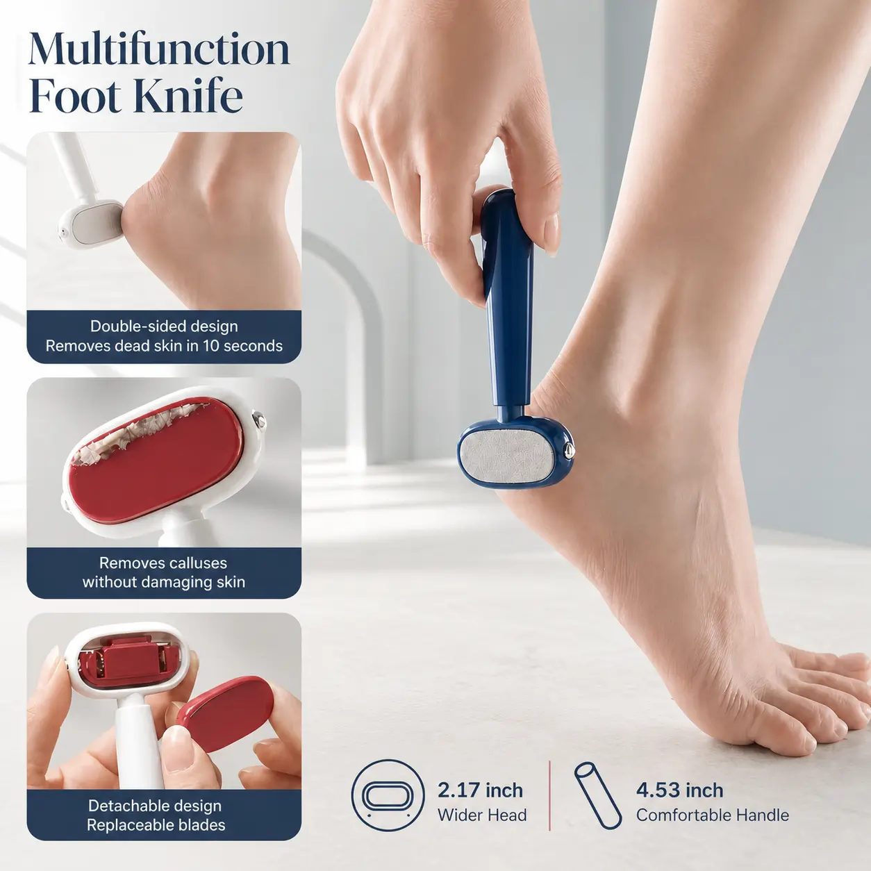 Dual-Sided Foot Callus Remover - Portable Manual Pedicure Tool with Replaceable Stainless Steel Blade, Safe Heels Exfoliator for Thick Hard Cracked Skin (Car Interior Decoration Gift Set Accessory)