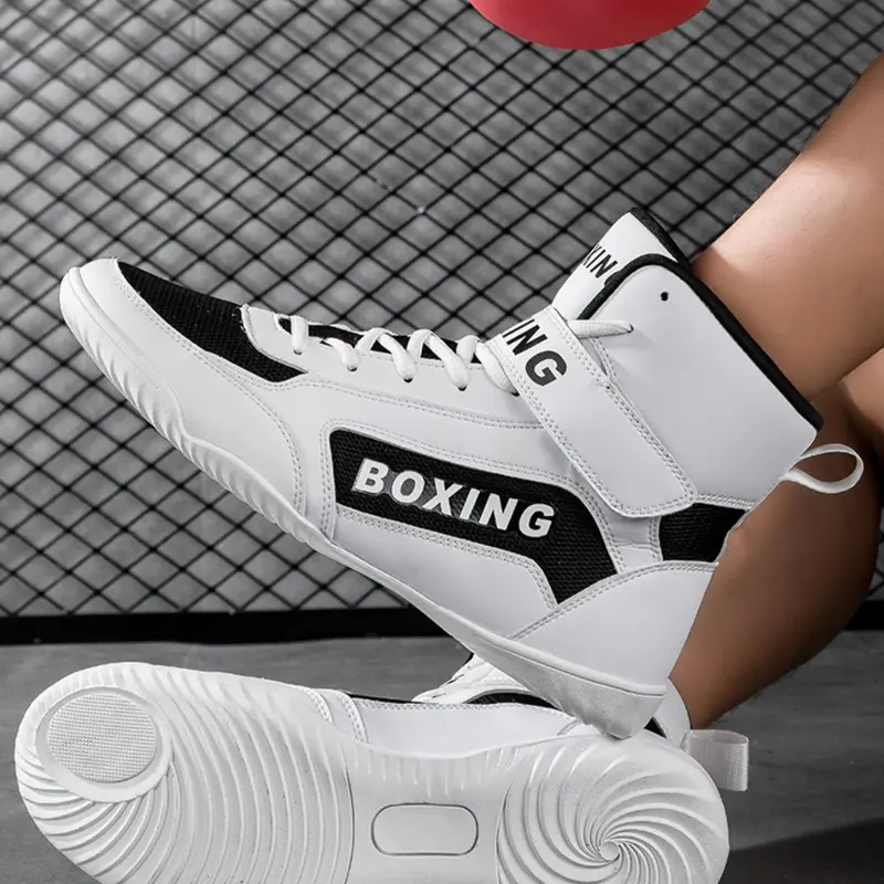 Men's Competition-Level Wrestling Training Shoes, High-Top Muay Thai Boxing Training Shoes, Fitness Sanda Shoes, Ankle Reinforcement, Support, Anti-Slip Grip Tread, Durable, Suitable for Professional Wrestlers and Combat Sports Enthusiasts
