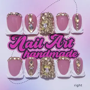Delicatething  Y2K Style Duckbill Nails, Handmade Acrylic Nails, Handmade Wearable Nails, Rhinestones, French Design, Perfect Gift for Women