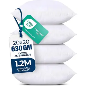 Bedding Throw Pillows (Set of 4, White) – 18 x 18 Inches Down Alternative Pillows for Bed, Sofa, and Couch - Fluffy Decorative Stuffer Pillow for Indoors & Outdoors