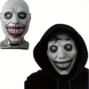 LIVOA Halloween White Zombie & Demon Mask Set with Expressive Eyes Sharp Teeth Fangs Lightweight Breathable Plastic Full Face Costume for Haunted House Role Play Cosplay Scary Clown Menacing Demon Design Props