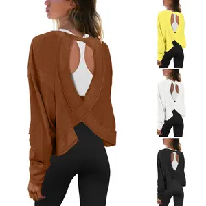 Tanming Womens Open Back Workout Cover Top Long Sleeve Athletic Shirts Casual Crop Running Tee Y2k Yoga Springfresh Summer  for Hyrox Outfit