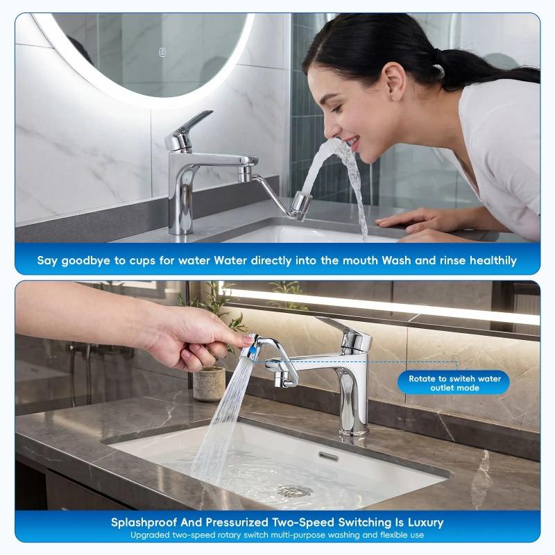 1440° Rotatable Faucet Aerator Extension, Sink Water Faucet Aerator Extensions 1080° Rotating Multifunctional Faucet Extender, 2 Modes Universal Swivel Faucet Extender for Bathroom Sink Kitchen