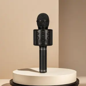 Bluetooth Karaoke Microphone with Card, USB, Cable, Stereo Audio, Smartphone Compatibility - Built-in Speaker, Echo Effect, Buttons, Noise Reduction, Portable Device for Kids, Party Gifts