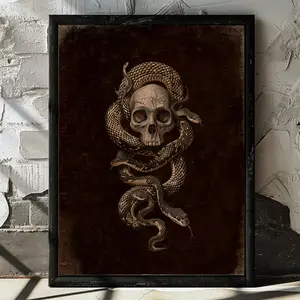 Halloween Skull Wrapped Snake Wall Art Decor, Abstract Canvas Print, Party Decoration for Living Room Bedroom Bathroom, Home Halloween Decorations