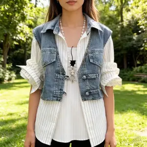 New Women's Spliced Striped Top, Denim Shirt Jacket, Graduation Gift, Must-have for Returning To School, Casual Commuting Style