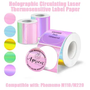 50x50mm Round Thermal Printing Labels, 5 Color Holographic Laser Paper, DIY Logo Design Stickers, Waterproof Adhesive, Durable High Quality, Customized Sticker, Custom Name Decal, Personalized Labels