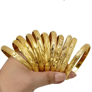 Dropshipping Exquisite Design Stainless Steel Modern Women Bangle Fashion Jewelry Engraved Bracelets Bangles Gold Plated
