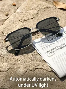 Unisex Frameless Smart Zoom SunGlasses, UV Sun Readers, Computer Anti Blue Light Glasses, Progressive Photochromic Multifocus, 0 Diopter, High-Definition Vision, Blue Light Filter, Ergonomic Design, Soft Silicone Nose Pads