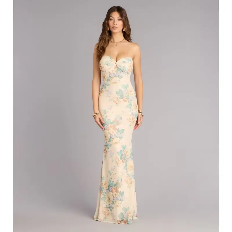 taylor corset rhinestone mesh formal dress Windsor Audrey Rhinestone Corset Lace-Up Satin Gown in Light Blue | Size: XS