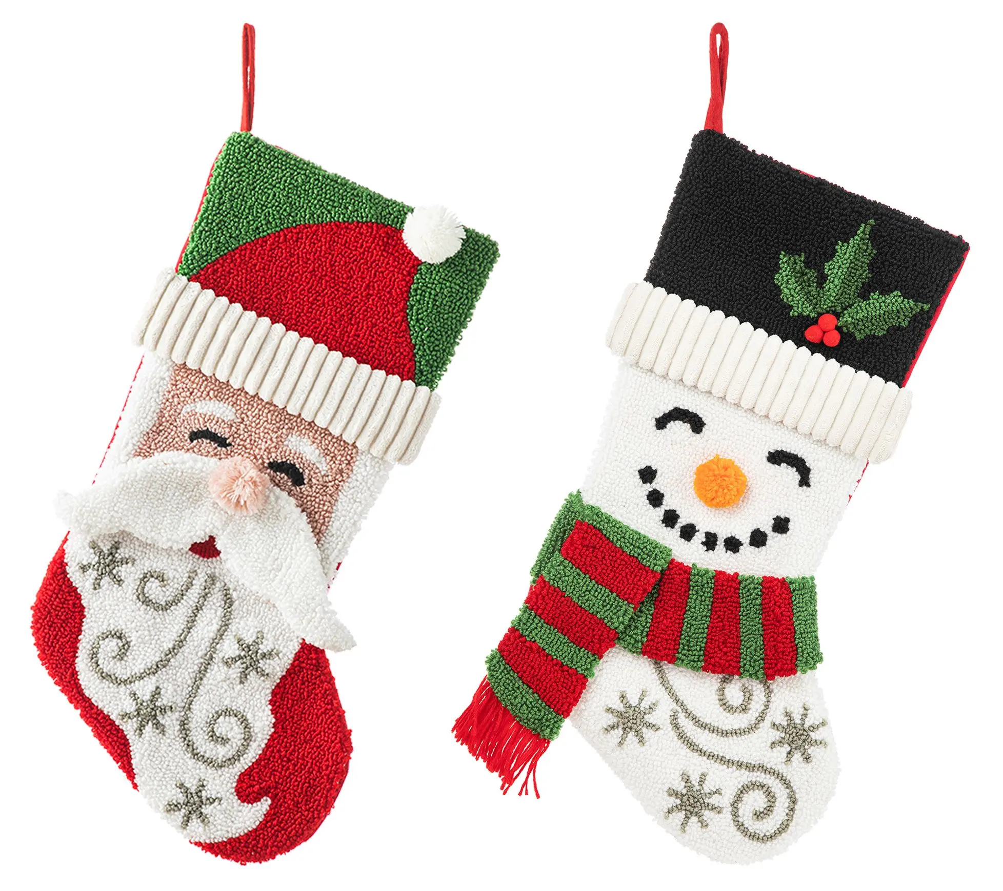 Glitzhome 20.5"L Santa & Snowman Hooked Christmas Stockings Glitzhome 20.5"L Santa & Snowman Hooked Christmas Stockings