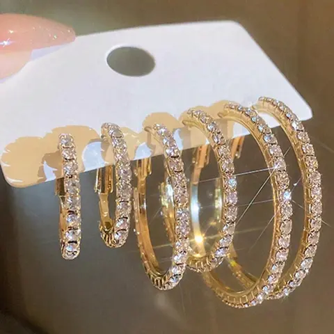 Rhinestone Decorated Hoop Earrings, Ear Hoops, Fashionable Earrings Set for Women, Daily Use, Trendy All-match & Exquisite Jewelry for Birthday Gift