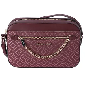 Pre-owned MICHAEL KORS Jacquard Crossbody Bags Jet Set East West Chain Crossbody Metallic Oxblood Multi