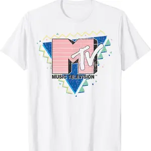 MTV Pink Stripes Logo 90's Retro Design Graphic T-Shirt T-Shirt Crewneck Menswear Top Black Breathable Tee