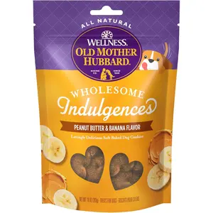 Old Mother Hubbard Wellness Wholesome Indulgences Dog Biscuits, Natural, Dog Treats, Peanut Butter & Banana Flavor, (10 Ounce Bag)
