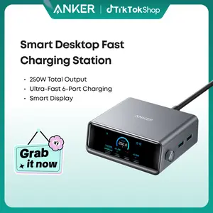 Anker Prime Charger, 250W 6-in-1 GaN Charger with Smart LCD, Ultra-Fast Charging for MacBook, iPhone 17, iPad, and More (Silver)