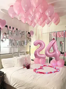 Pink & Silver Balloon Garland Birthday Set – Includes 40" Foil Number Balloons, Pink Rose Petals | Perfect Gift for Birthday Party Decoration