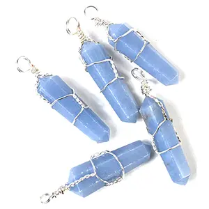 Angelite Wire Wrapped Crystal Points — Set of 5 Pendants