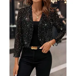 Women’s Shiny Short Jacket, Fashion Sparkle Style, Lightweight Transparent Mesh, Perfect for Parties, Everyday Wear, and the Beach, Women’s Clothing