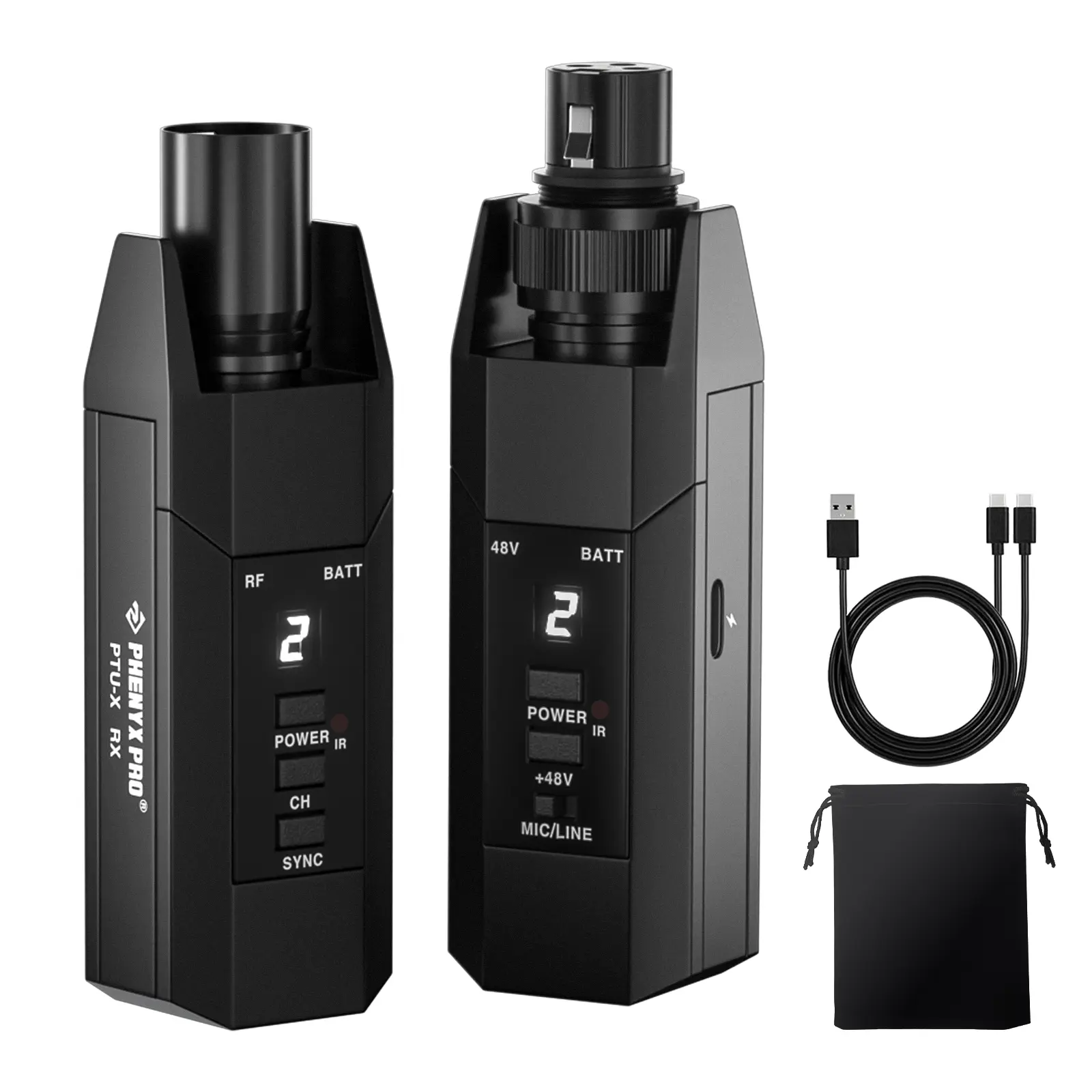 Phenyx Pro Plug-on XLR Wireless Transmitter Receiver Audio System, Wired-to-Wireless Microphone Kit with 16 UHF Frequencies, XLR Adapter for Dynamic and Condenser Mics (PTU-X)
