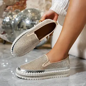One Pair Women's Thick-Soled Loafers Fashion Rhinestone Outdoor Casual Slip-On Shoes Footwear Girl Slipon Active