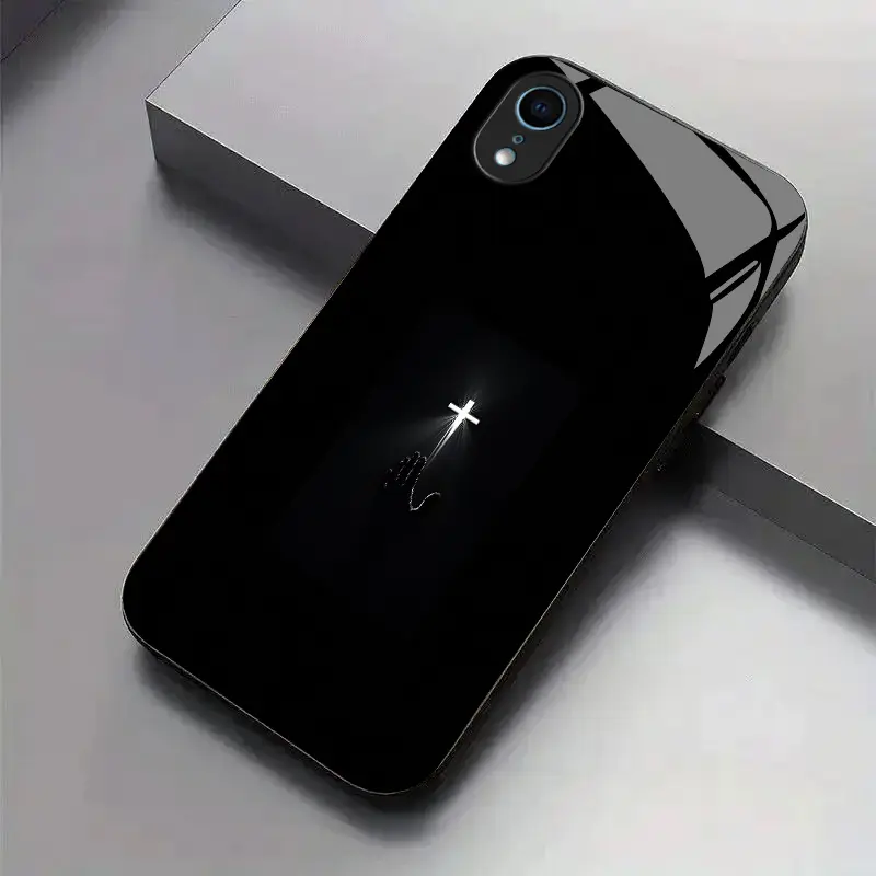 devout cross pattern design suitable for iPhone 5/SE/6/6s/7/8/6 Plus/6s Plus/7 Plus/8 Plus/X/Xs/XR/XsMax Hard Case glass texture Simple design new styles Phone Case