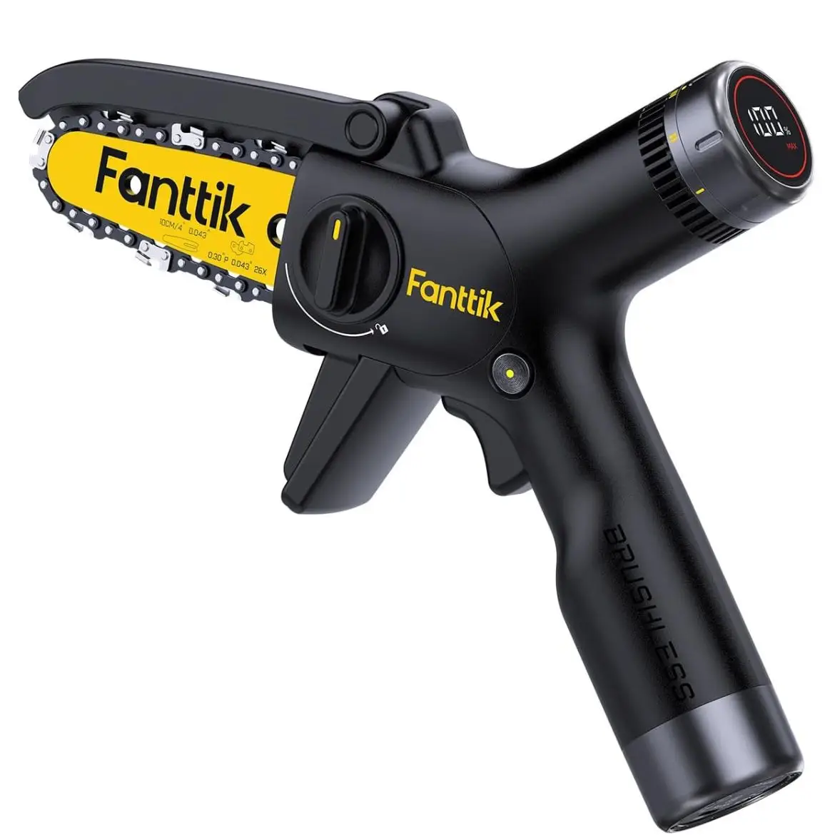 Fanttik W10 APEX Mini Chainsaw with LED Display, Brushless Motor, 2500 mAh, Handheld Electric Chainsaw Cordless for Tree Wood, Tools for Household and