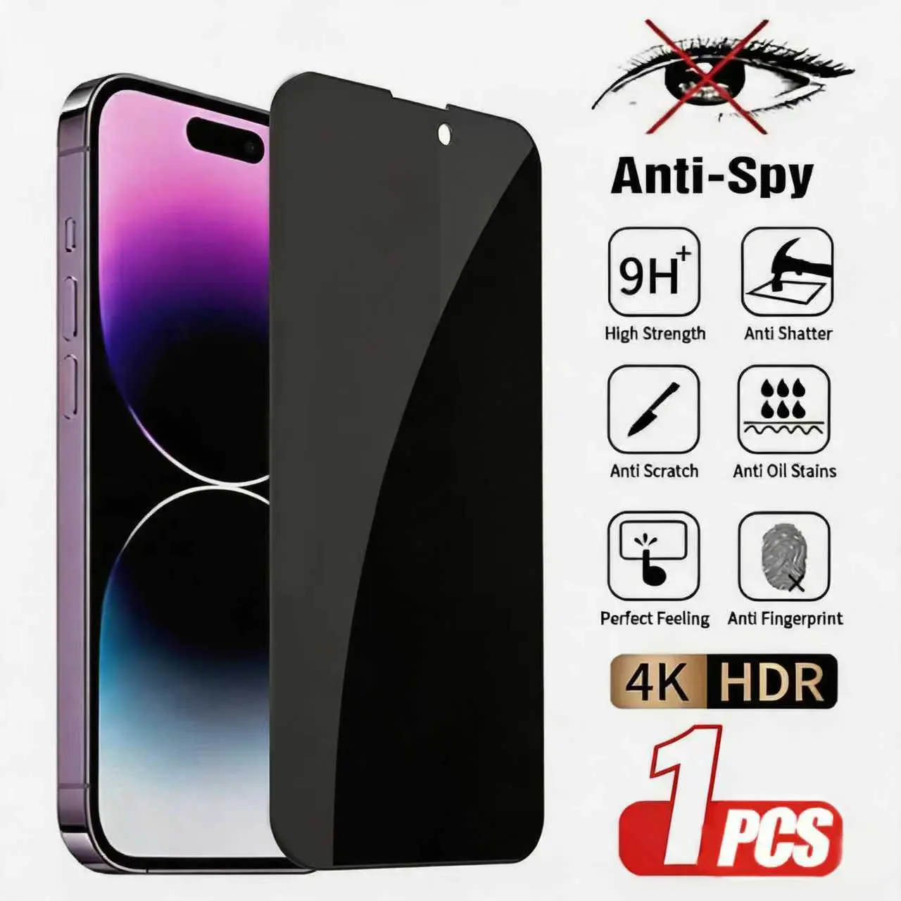1-piece anti-spy screen protector.Compatible with iPhone 17 Pro Max/16-12.Anti-peeping tempered glass screen protector, scratch-resistant layer, durable glass, ultra-thin protective film, anti-fingerprint coating.Suitable for iPhone smartphone users up