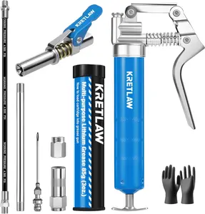 Mini Grease Gun (3000PSI) with 3oz Cartridge Grease and 12'' Flex Hose, Grease Gun Coupler, Grease Injector Needles, Marine Use, 2 Pack
