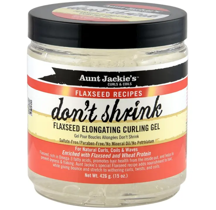 Aunt Jackie's Flaxseed Recipes Don't Shrink Elongating Hair Curling Gel for Natural Curls, Coils and Waves, Helps Prevent Dryness and Flaking, 15 oz