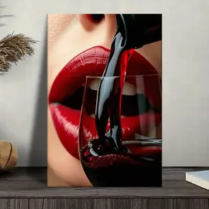 1pc Red Lips Wine Art Canvas Print - Modern Sexy Wine Pouring Painting With Bold Lips,  Poster High Quality & Elegant Wall Decor For Kitchen, Dining Room, Bar, Living Room, Bedroom - Sophisticated Wine Lover Gift, Wine Decor