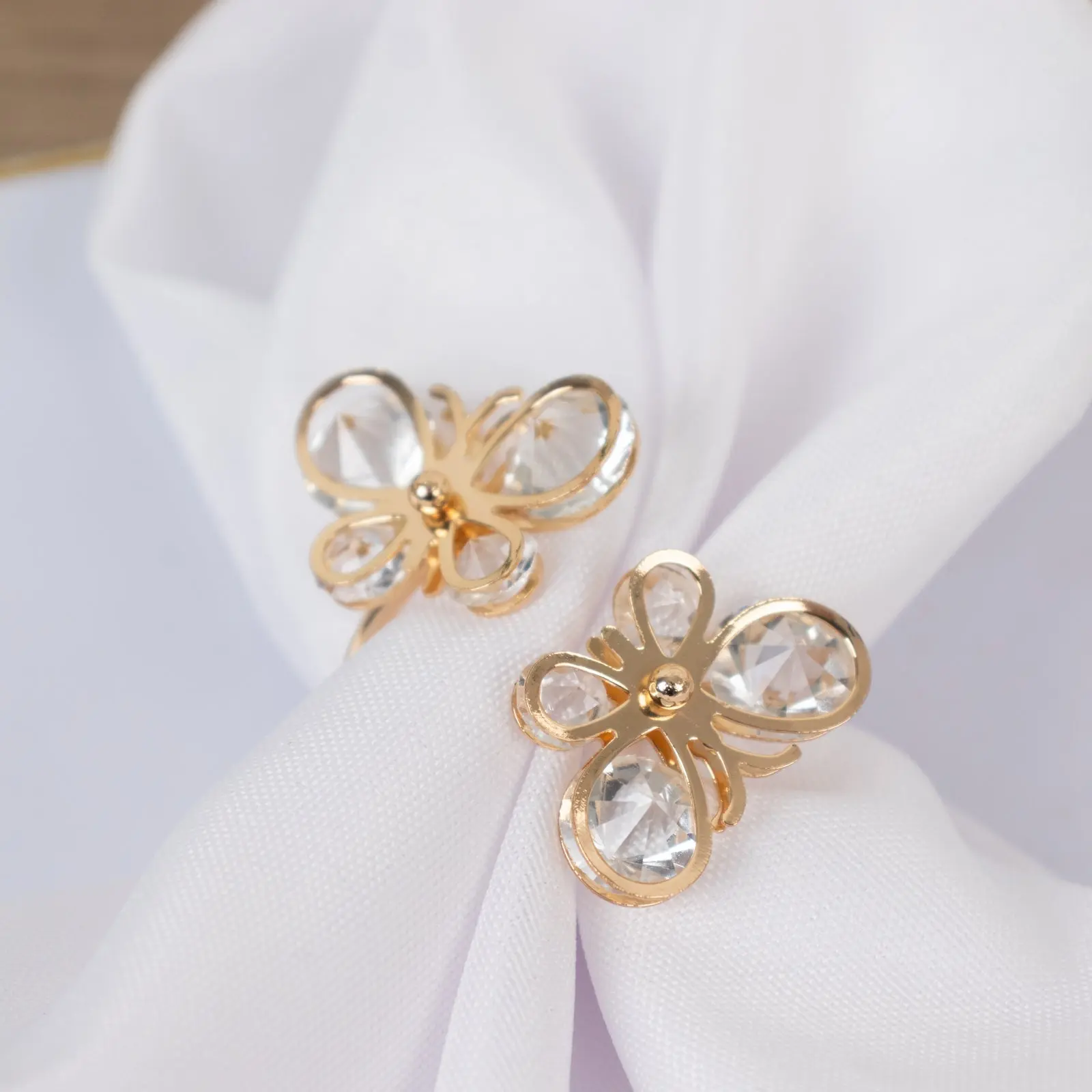 10-Pack Gold Butterfly Napkin Holders with Crystal Accents - Decorative Napkin Rings, Tableware Home Accessory for Weddings & Events